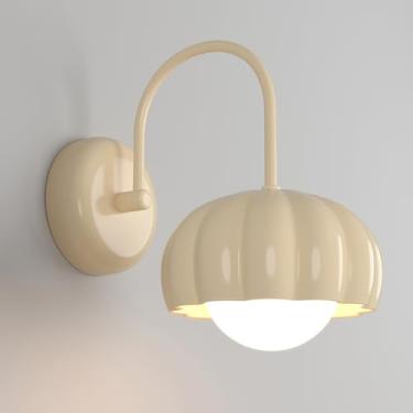 Imagem de Luminária de parede em resina creme com abajur de acrílico globo branco leite, luminária de parede de metal nórdica para ambientes internos, luminária criativa de cabeceira para leitura, lum