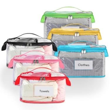 Imagem de DOOHALO Bolsas organizadoras de roupas pequenas transparentes com alças de zíper 35 x 21 x 20 cm sob a cama sacos de armazenamento de roupas para suéter, lençol, meias, sutiã, colchas livros