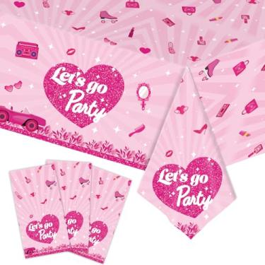 Imagem de Eoopoon Pacote com 3 toalhas de mesa de festa de princesa – Capas de mesa de plástico rosa para aniversário de crianças, chá de bebê, festa do pijama de meninas, decorações de festa de princesa