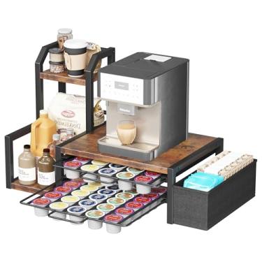 Imagem de Homeiju Gaveta de suporte de cápsulas de café para K-Cup, comporta 60 cápsulas K e 10 garrafas de xarope, gaveta de armazenamento deslizante de 2 camadas e armazenamento de bancada para Keurig e