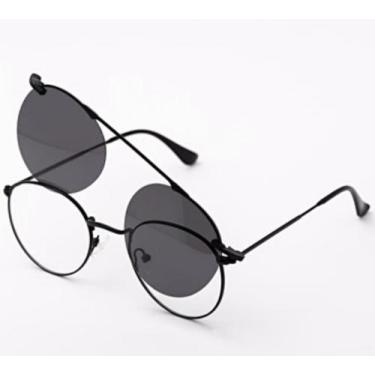 Imagem de Armação Óculos Grau Clipon Sol Feminino Redondo 2 Em 1 Mel Preta - Pal