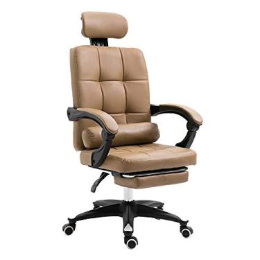 Imagem de Computador ergonômico giratório mesa de computador com apoio para os pés escritório altura ajustável couro executivo computador para dormitório estudo feito