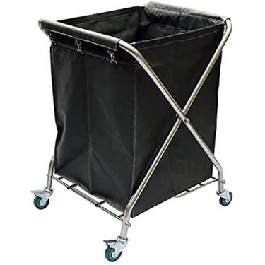 Imagem de Prateleira de cozinha carrinhos móveis carrinho de lavanderia dobrável cesto classificador de roupa hotel cesto de roupa de cama cesto de roupa sobre rodas com roda e alça/amarelo (preto)