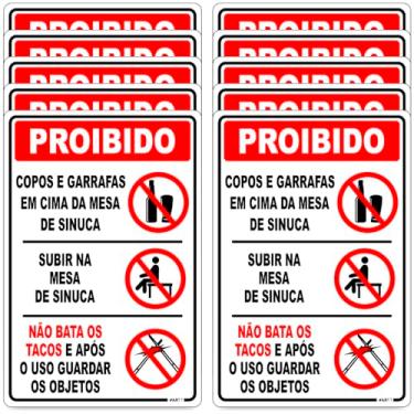 Imagem de Placa de Aviso Proibido Mesa de Sinuca, PS 1mm, 20x30cm, Impressão UV, com Fita Dupla Face, para Bares e Salões de Jogos (10)