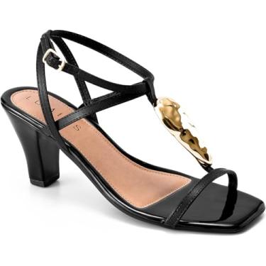 Imagem de Sandália Feminina Lumiss Salto Fino Bico Quadrado Pedra Metalizada Dourada Blogueira preto38