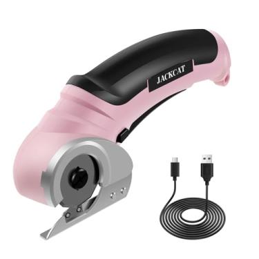 Imagem de Tesoura elétrica sem fio, ferramenta de cortador de papelão recarregável, tesoura de tecido multiuso elétrica, tesoura de tecido com trava de segurança para costura e artesanato acolchoado (rosa)