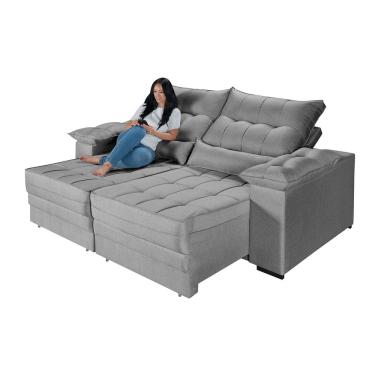 Imagem de Sofá Retrátil e Reclinavel Cancun 3 Lugares em Linho Braços Almofadados