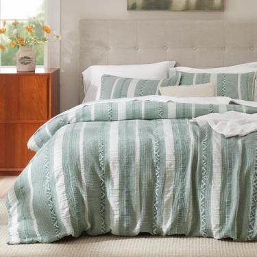 Imagem de Capa de edredon Bedsure Waffle Weave King Green 100% algodão