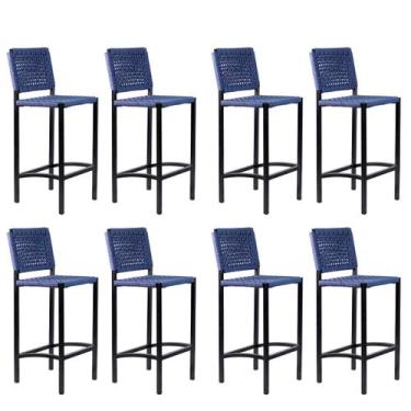 Imagem de Kit 8 Banquetas em Aço com Corda Náutica Azul  Para Varanda Gourmet, C