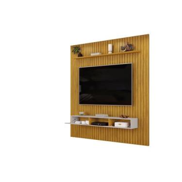 Imagem de Painel Ripado Com Rack Suspensa Para Tv Até 75 Sala Moderna Com Home B