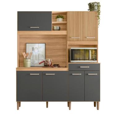 Imagem de Armario Cozinha 7 Portas E 1 Gaveta Yara Freijo-chumbo-ripado Freijo-chumbo-ripado