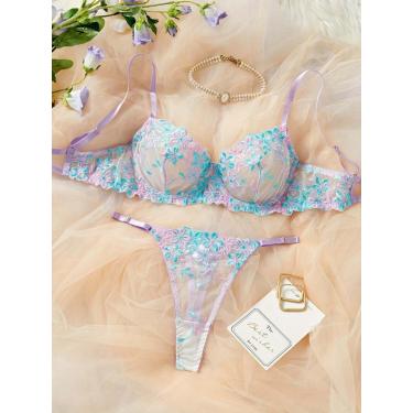 Imagem de Conjunto de Lingerie Feminino Florido Transparente ElaShopp