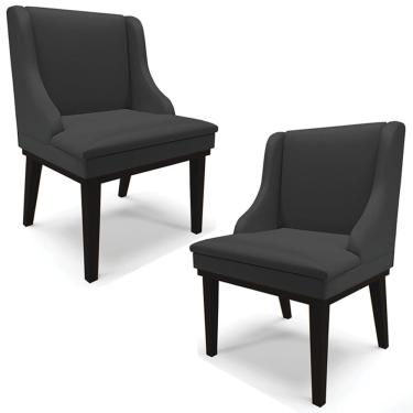 Imagem de Kit 2 Poltronas Decorativas Base Fixa de Madeira Firenze PU Preto Fosco - Gran Belo