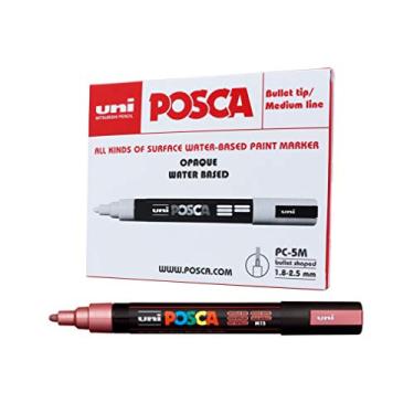 Imagem de POSCA, UNI, Caneta Marcador PC-5M, Ponta Média, traço de 2,5mm a 6,8mm, Vermelho Metálico, Caixa com 6 Unidades