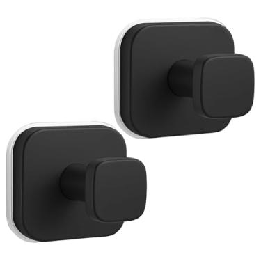 Imagem de Tyothimm 2 ganchos quadrados com ventosa, gancho de chuveiro de aço inoxidável 304, puxador removível com ventosa para chuveiro, banheiro, cozinha, porta de vidro, espelho (preto)