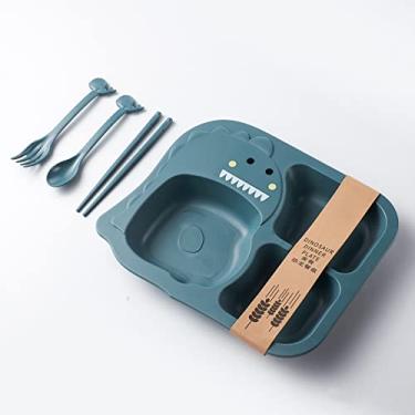 Imagem de Generic Talheres Infantis, Cantos Arredondados PP Bordas Alargadas Placas de bebê Divididas para bebê do Jardim de Infância (Verde (Conjunto de Quatro Pratos))