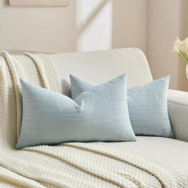 Imagem de FUTEI Capas de almofada decorativas de chenille cinza azul 30,5 x 50,8 cm conjunto de 2, fronhas de almofada lombar com textura listrada macia e esmagada, decoração de casa moderna para sofá-cama sala