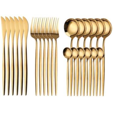 Imagem de Jogo de Talheres Dourado 24/48 Peças em Aço Inox - Design Slim e Moderno para Cozinha, Resistente à Corrosão e à Lava-Louças(24PCS)