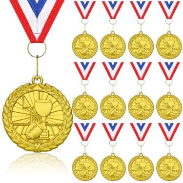 Imagem de Donrime Pacote com 12 medalhas de prêmios de futebol, medalha de metal dourado troféu a granel com fitas de pescoço para prêmios time de futebol, festa de futebol participação dia esportivo vencedor