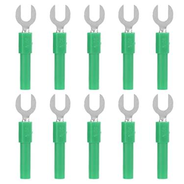 Imagem de Hyuduo Garfo Spade Conectores Fio Terminais Spade Conectores Garfo 10Pcs 10A Latão PVC 30Vac-60Vdc Com 4mm Furo para Equipamentos Industriais Eletrônicos Células Solares (Verde)