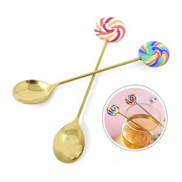 Imagem de 4 peças Colher de sobremesa de aço inoxidável doce colorido pirulito colher de mistura de açúcar para festa de aniversário, acampamento, piquenique, vida diária