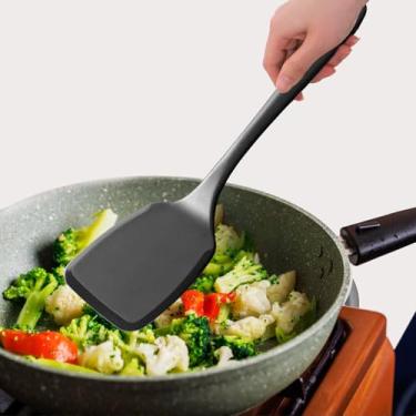Imagem de Espátula grande de silicone sólido, espátula de alta resistência ao calor com design de peça única sem costura, utensílios de borracha antiaderente para assar e cozinhar, sem BPA, preto, 35 cm