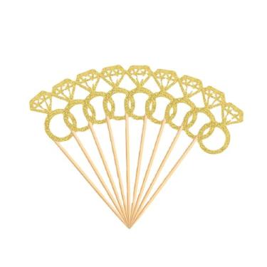 Imagem de 20 peças de mini anéis de diamante com glitter dourado para decoração de casamento, noivado, festa de aniversário