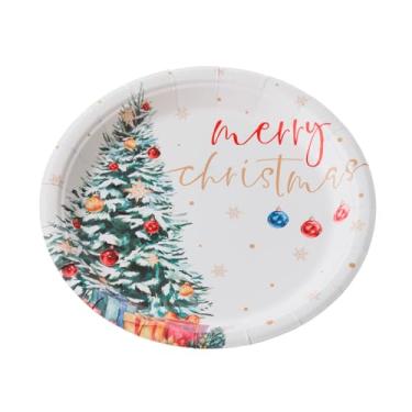 Imagem de Prato Descartável Sobremesa Natal Papel Merry Christmas 18Cm 10 Unidades Estampas Silver Festas