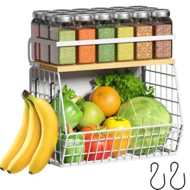 Imagem de Prateleira magnética para geladeira com tampa de madeira, caixas de armazenamento de batata e cebola, organizadores e armazenamento de despensa, grande recipiente magnético para temperos para