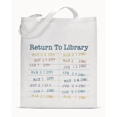 Imagem de Return to Library Book Canvas Tote Bag para mulheres amantes de livros Bookworms Bibliotecárias, cartão de biblioteca vintage, estética reutilizável, bolsa de ombro para livros presentes