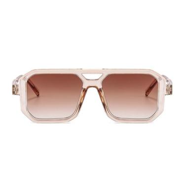 Imagem de Óculos de sol femininos retrô quadrados, com proteção UV, armação de metal leve, Armação champanhe azul-petróleo duplo, tamanho �nico