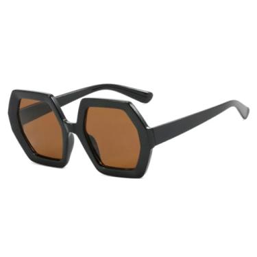 Imagem de Óculos de sol grandes e luxuosos da moda, polígono, feminino, retrô, armação grande, masculino, viagem, dirigir, UV400 (preto, marrom)