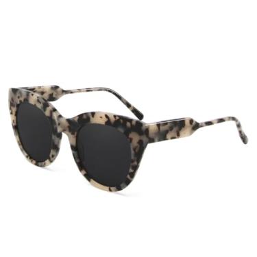 Imagem de HCHES Óculos de sol polarizados de acetato femininos, ovais, estilo urbano, UV400 (claro, tartaruga)