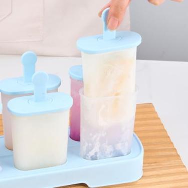 Imagem de Picolé de gelo com bandeja de armazenamento, pacote com 6 máquinas de picolé reutilizáveis com palitos, azul