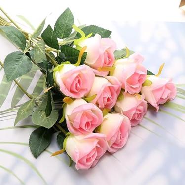 Imagem de 3 peças de flores artificiais rosas falsas flores de seda haste longa rosas artificiais para decoração de festa de casamento em casa presentes de aniversário para mulheres (rosa, 48 cm)