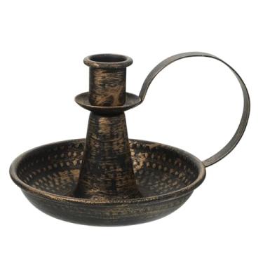 Imagem de DECHOUS Castiçal retrô de ferro afunilado bronze latão vintage castiçal com alça para decoração de mesa de jantar, casa de fazenda, festa de casamento em casa