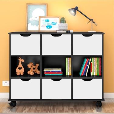 Imagem de Conjunto Nicho Organizador Zuri 9 Espaços Com Rodízios Preto + 2 Kits 3 Gavetas Brancas