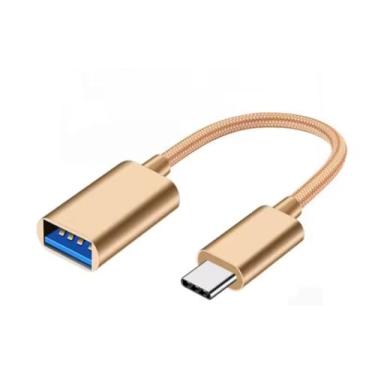 Imagem de Cabo Adaptador OTG Tipo C para USB 3.0, Transmissão de Dados, Compatível com Smartphones Android e Tablets, Metalizado, 15cm (Gold)