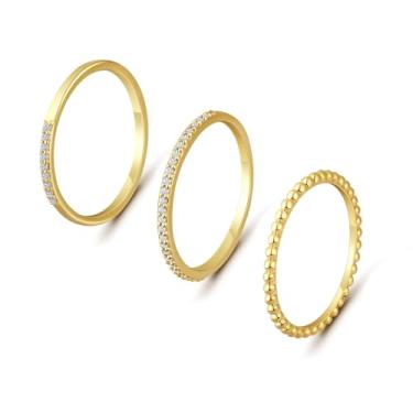 Imagem de Sargetou Conjunto de anéis de ouro 3 peças para mulheres delicados anéis banhados a ouro 14K CZ anéis de ouro empilháveis para mulheres tamanho 6-10, 7, Latão, Sem pedra preciosa