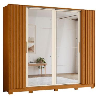 Imagem de Guarda Roupa Casal 4 Portas 8 Espelhos Jacarandá Flex Cinamomo/off White - Albatroz