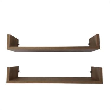 Imagem de Kit 2 Prateleiras Nicho MDF Suporte Parede Marrom Decoração Parede Casas Sala