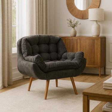 Imagem de Poltrona Decorativa Ônix Suede Cinza Moderna e Confortável Sala D26 - 