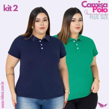 Imagem de Kit 2 Camisa Plus Size Gola Polo Feminina Tecido Premium e Ótimo Acaba