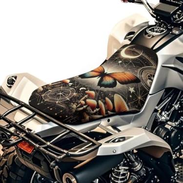 Imagem de Wanyint Capa de assento para quadriciclo de ajuste elástico 63 x 25 cm, acessórios decorativos ATV com borda elástica para Polaris Sportsman 450/570, Honda FourTrax, Kawasaki Brute Force, Butterfly
