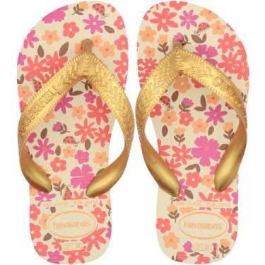 Imagem de Chinelo Infantil Havaianas Kids Flores Feminino, Dourado, 29/30