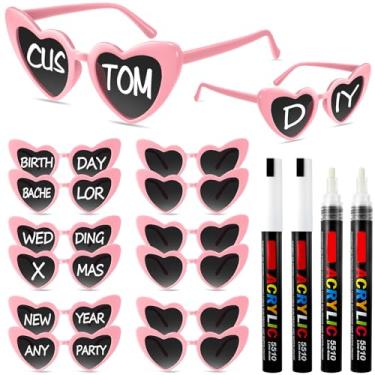 Imagem de Flutesan 12 peças de óculos de sol personalizados em forma de coração a granel com 4 canetas de tinta para lembrancinhas de festa de casamento DIY (rosa)