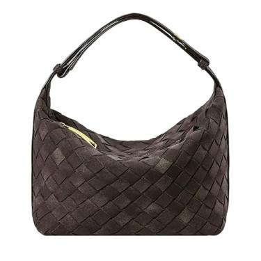 Imagem de Bolsa de couro de camurça para mulheres - pequena bolsa de mão de camurça - bolsa de couro - bolsa axila-alça superior (chocolate 01)