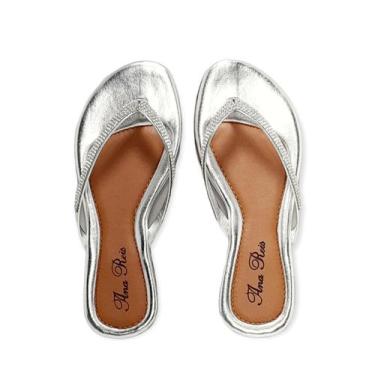 Imagem de Rasteirinha feminina tiras com strass sandália - ana reis, Prata, 43