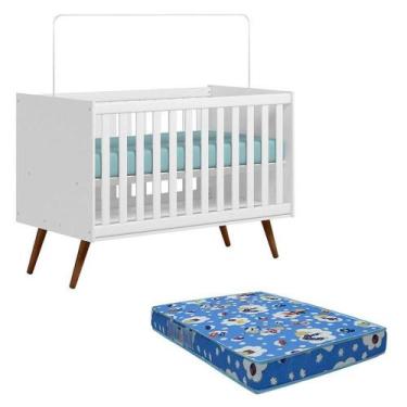 Imagem de Berço Americano Q Encanto 3820 Retrô Branco Acetinado Com Colchão Tend