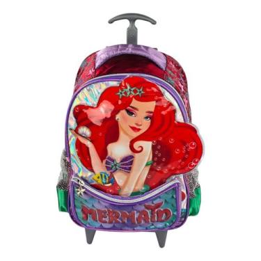 Imagem de Mochila Infantil Com Rodinhas Sereia Encantada Cor:Vermelho - Denlex, 